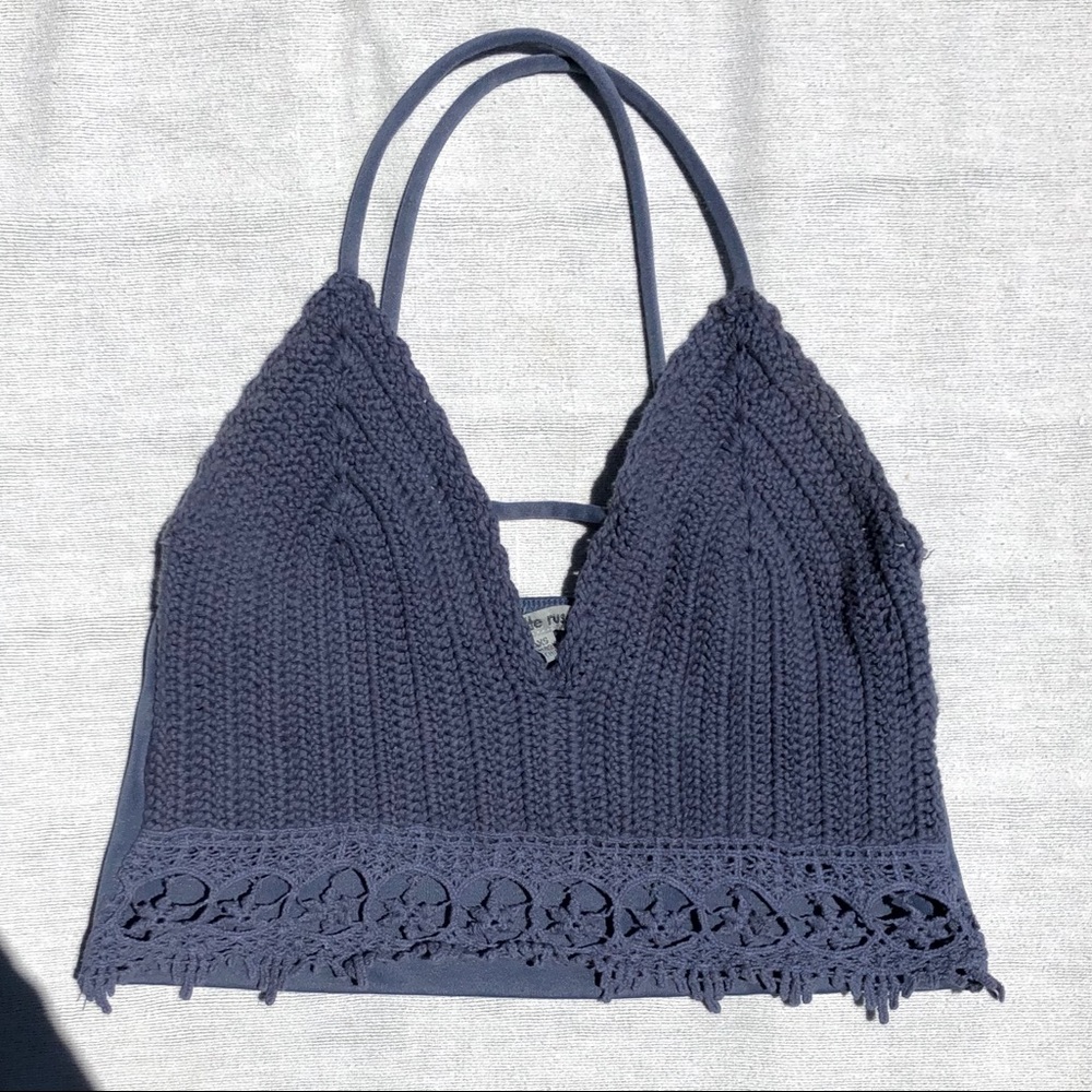 Blue Knitted & Lace Crop Top!